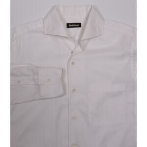 Paul Stuart Solid White Woven Cotton Open Collar Dress Shirt (39) 15.5-32